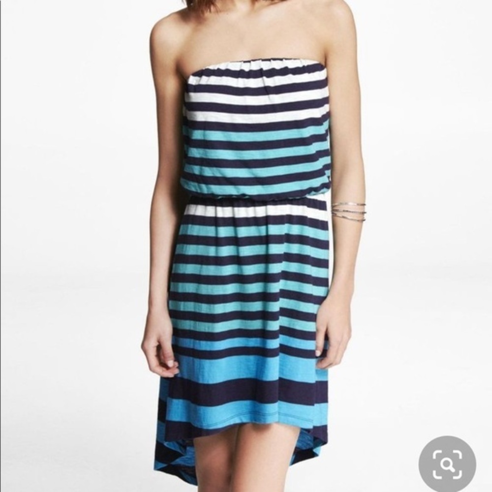 Express Striped Strapless Rainbow Colorful Ombré high low Midi Dress Medium M - Picture 2 of 8